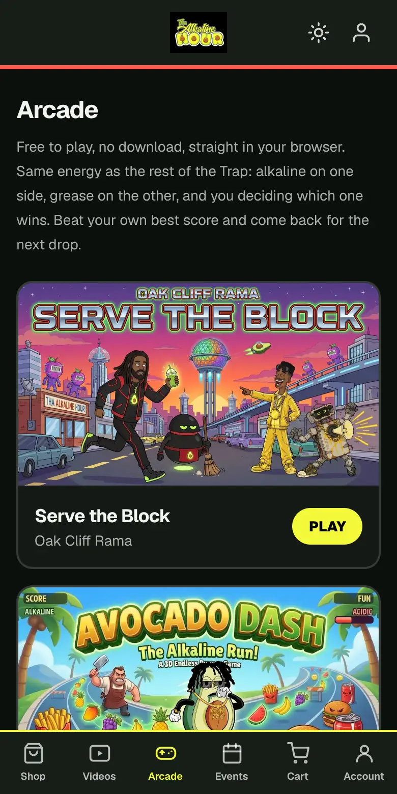 Arcade screen of the same app